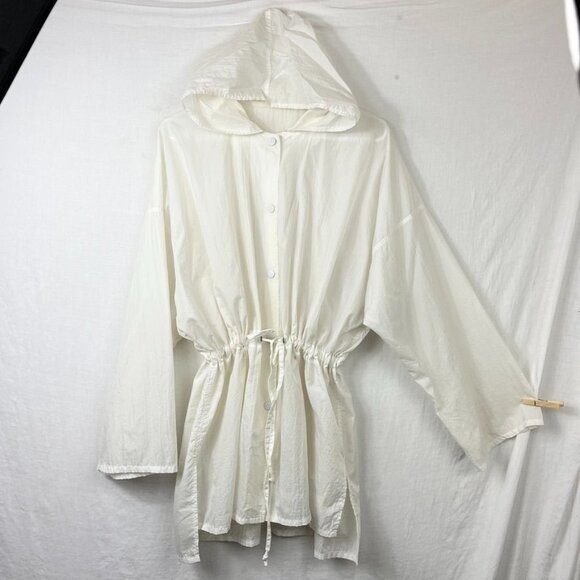 Vintage Oversized Hooded Windbreaker Womens XL Snap Front Baggy Sheer Nylon - Picture 1 of 8